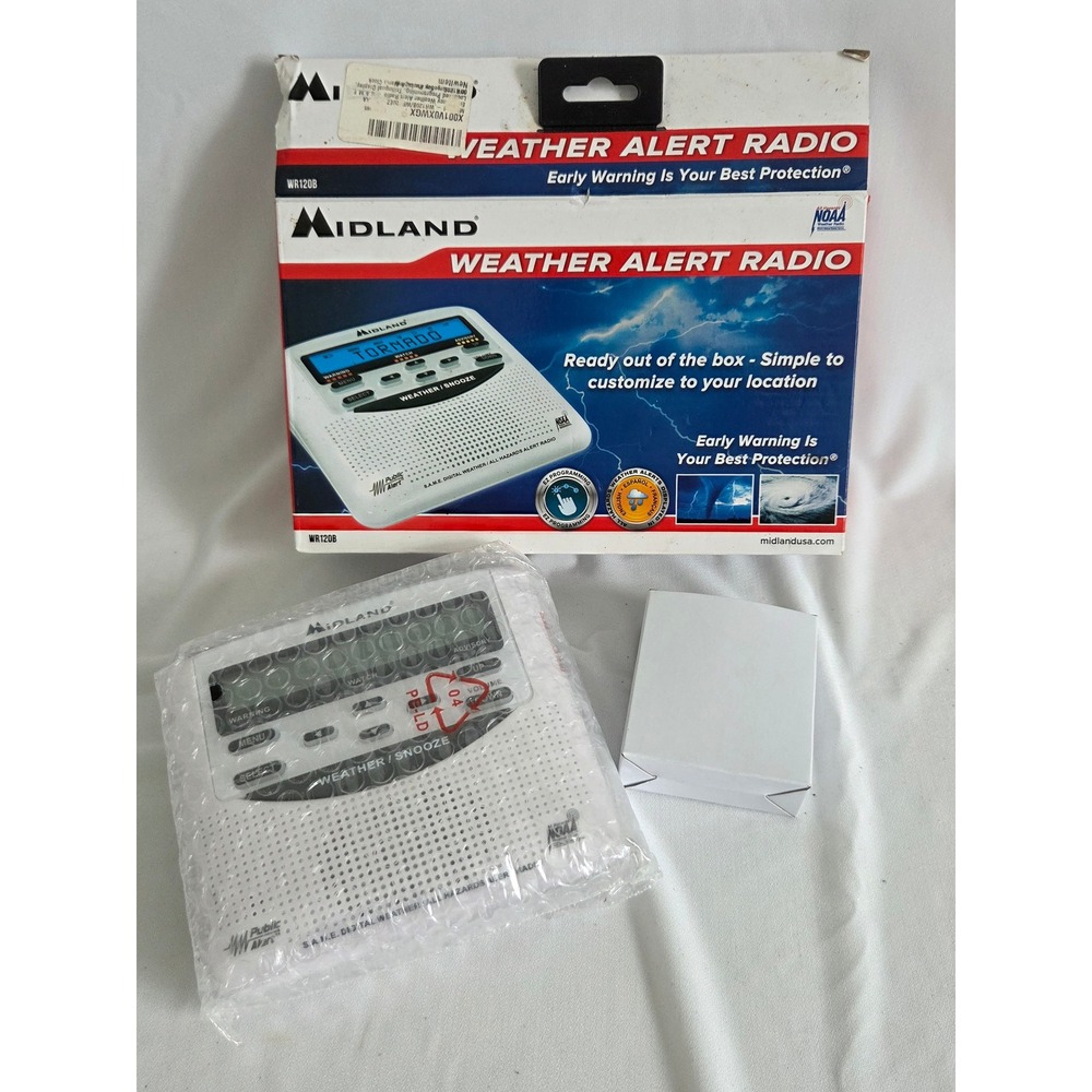 Midland NOAA Weather Alert Radio SAME Digital White Emergency Alarm Clock